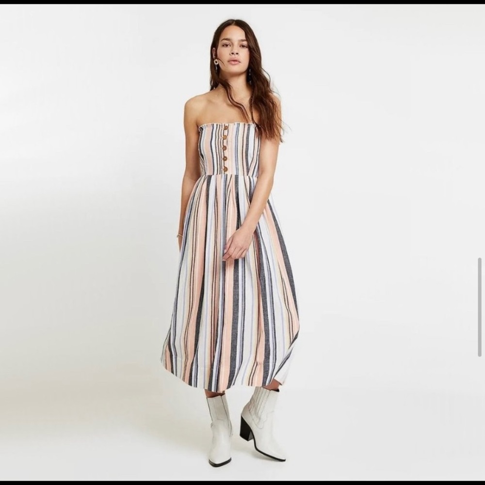 Free People | Striped Pleated MIDI Dress Size Small